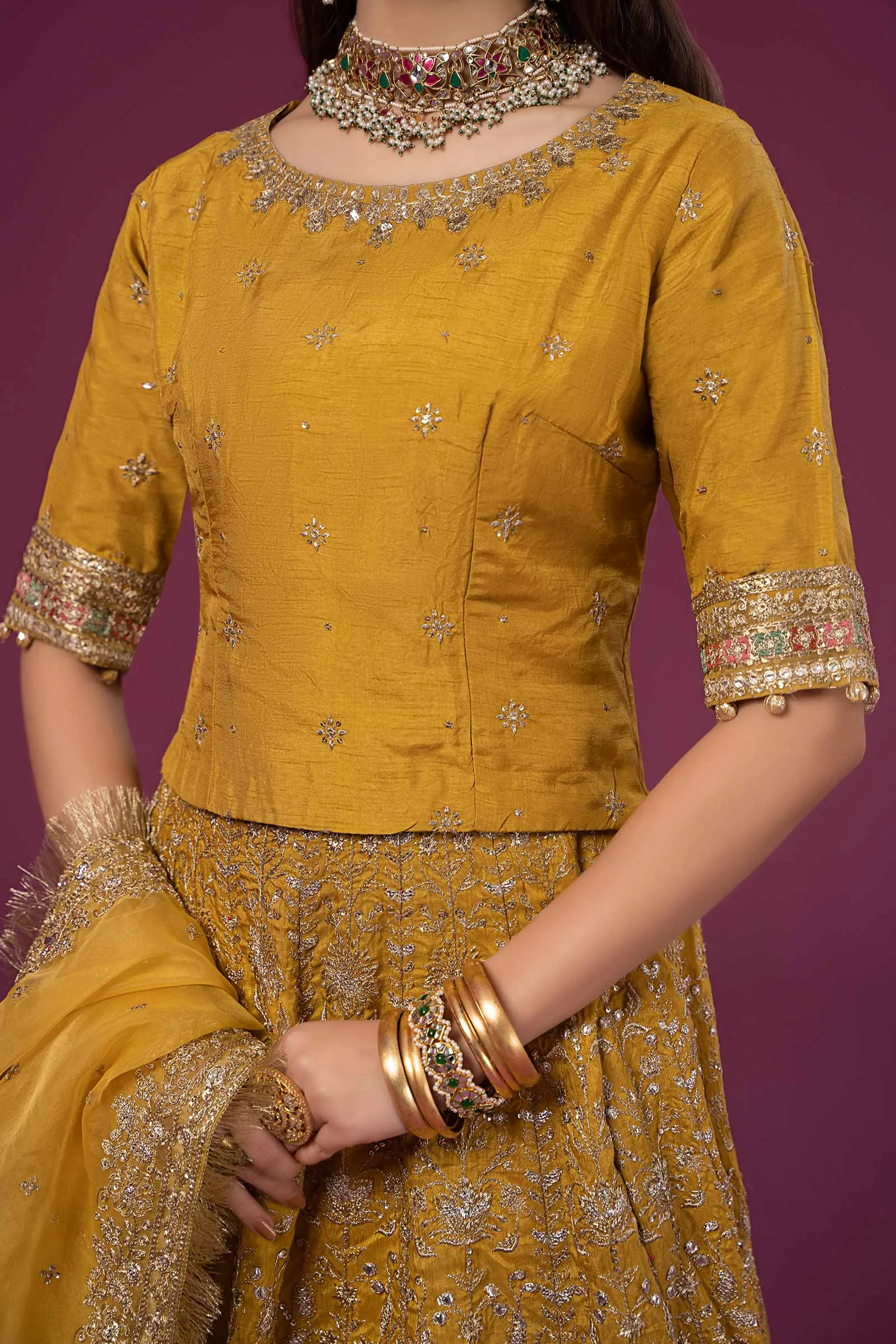 3 Piece Embroidered Raw Silk Suit | SF-EF24-26