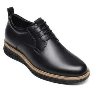 7CM / 2.76 Inches CMR CHAMARIPA Black Painted Calfskin Leather Elevator Shoes for Men - Elevate Your Business Casual Look