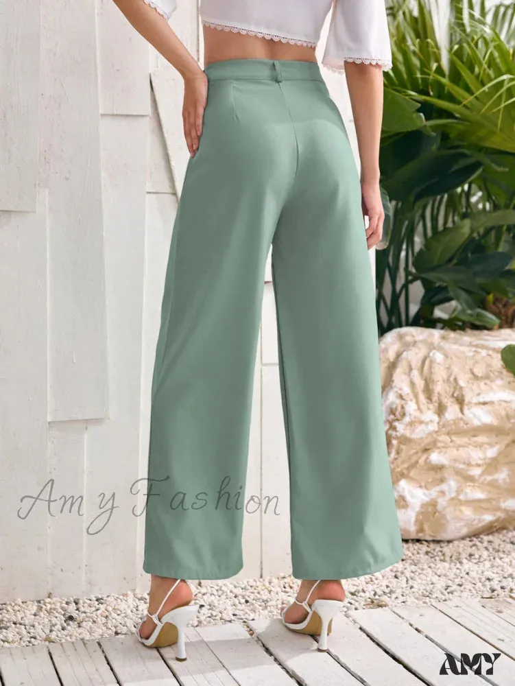 Amy Fashion - ely Solid Wide Leg Pants