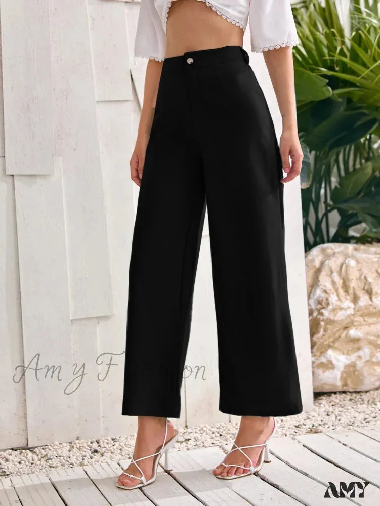 Amy Fashion - ely Solid Wide Leg Pants