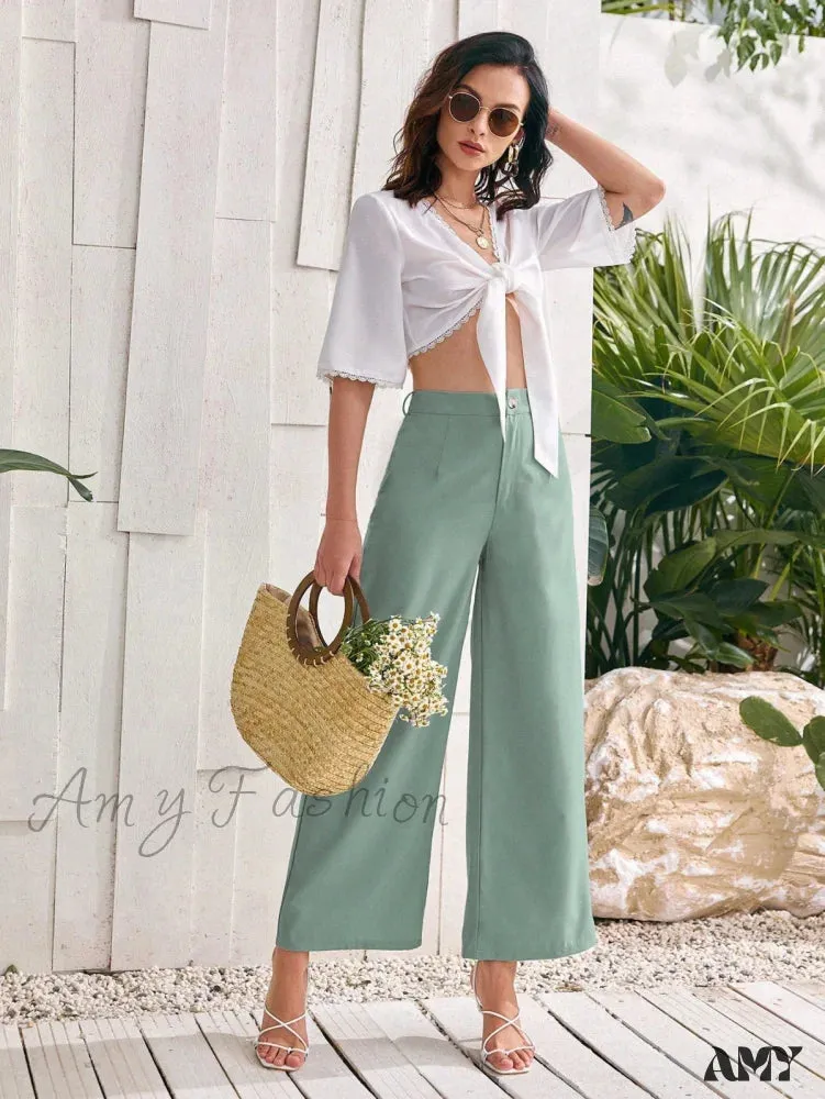 Amy Fashion - ely Solid Wide Leg Pants