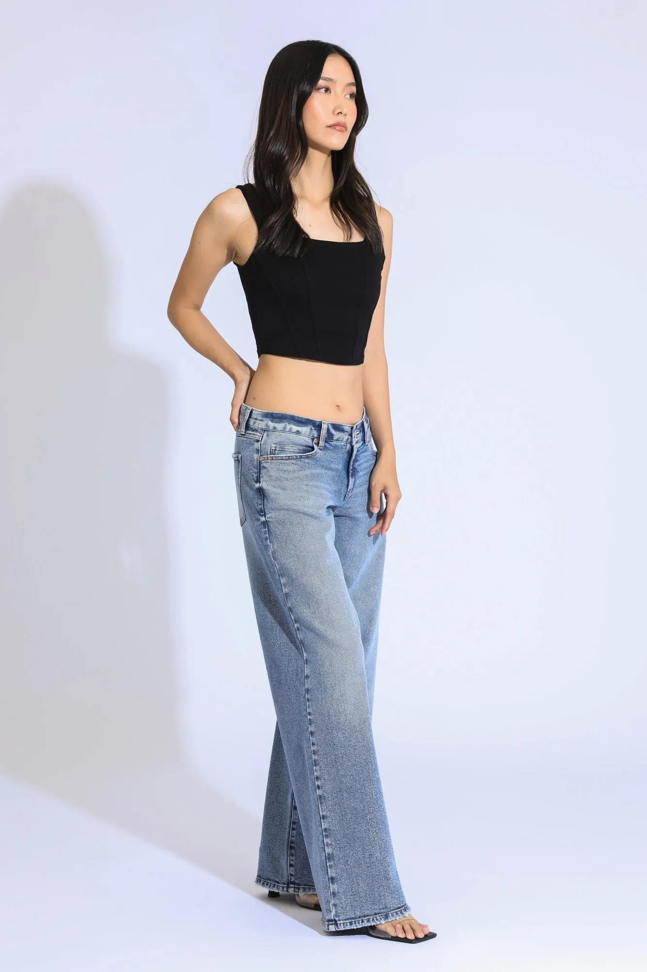 ASHLEY CLASSIC LOW RISE A-LINE BAGGY JEANS - INDIGO