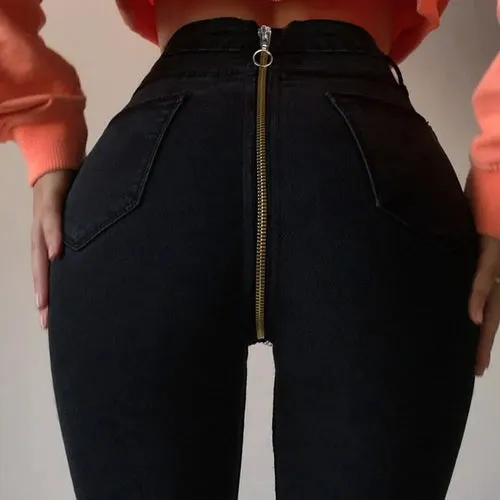 Back Zipper Blue Women High Waist Trousers Sexy Pencil Stretch Denim