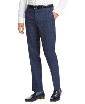 Bar III Men's Slim-Fit Stretch Blue Plaid Suit Pants, Blue, 30Wx32L