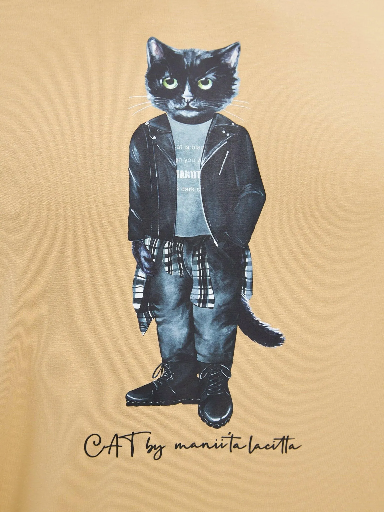 Beige Printed T-shirt ROCKER CAT