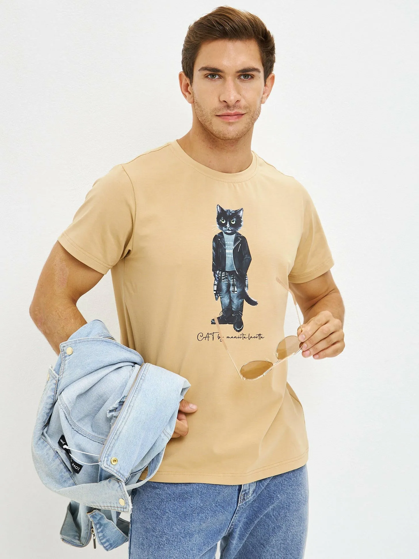 Beige Printed T-shirt ROCKER CAT