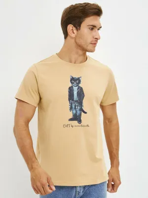 Beige Printed T-shirt ROCKER CAT