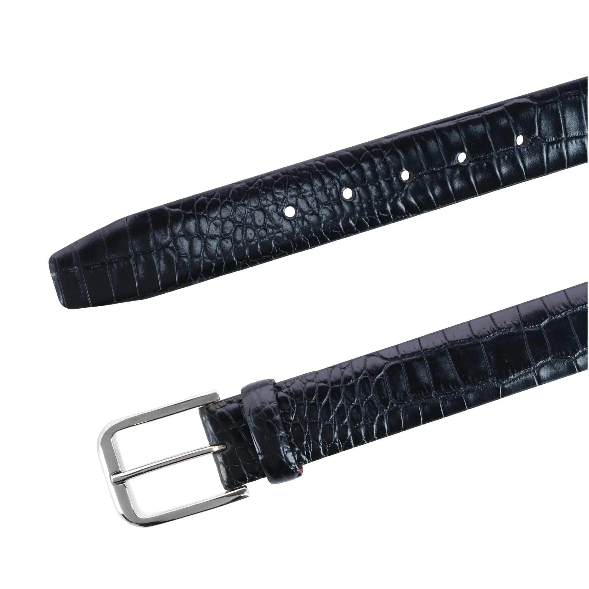 Big & Tall Leather Mock Crocodile Print Belt with Silver Buckle