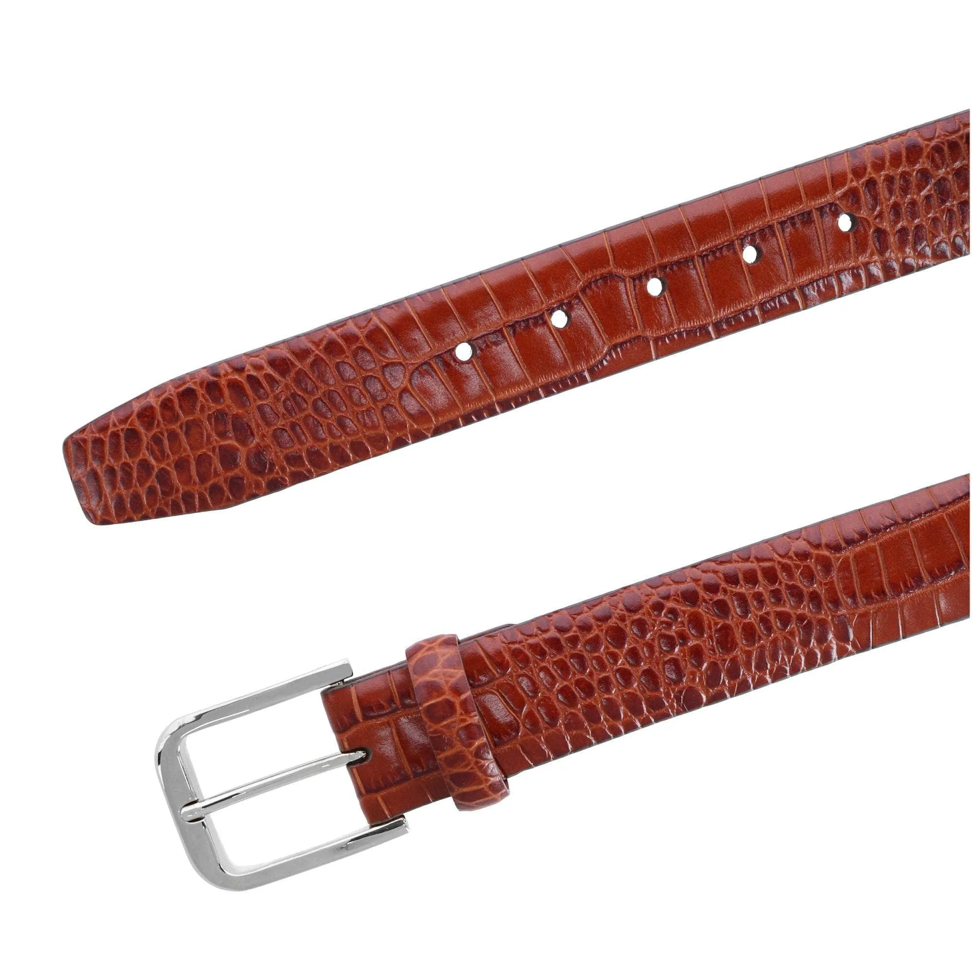 Big & Tall Leather Mock Crocodile Print Belt with Silver Buckle