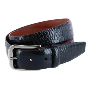 Big & Tall Leather Mock Crocodile Print Belt with Silver Buckle