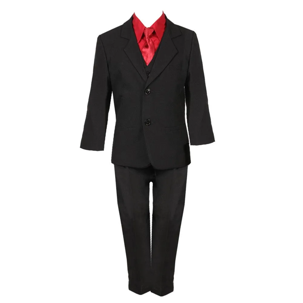 Big Boys Black Red 5 Piece Vest Jacket Pants Special Occasion Suit 8-14