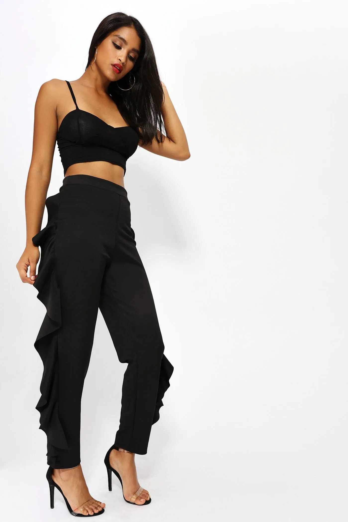 Black Frill Side Trousers