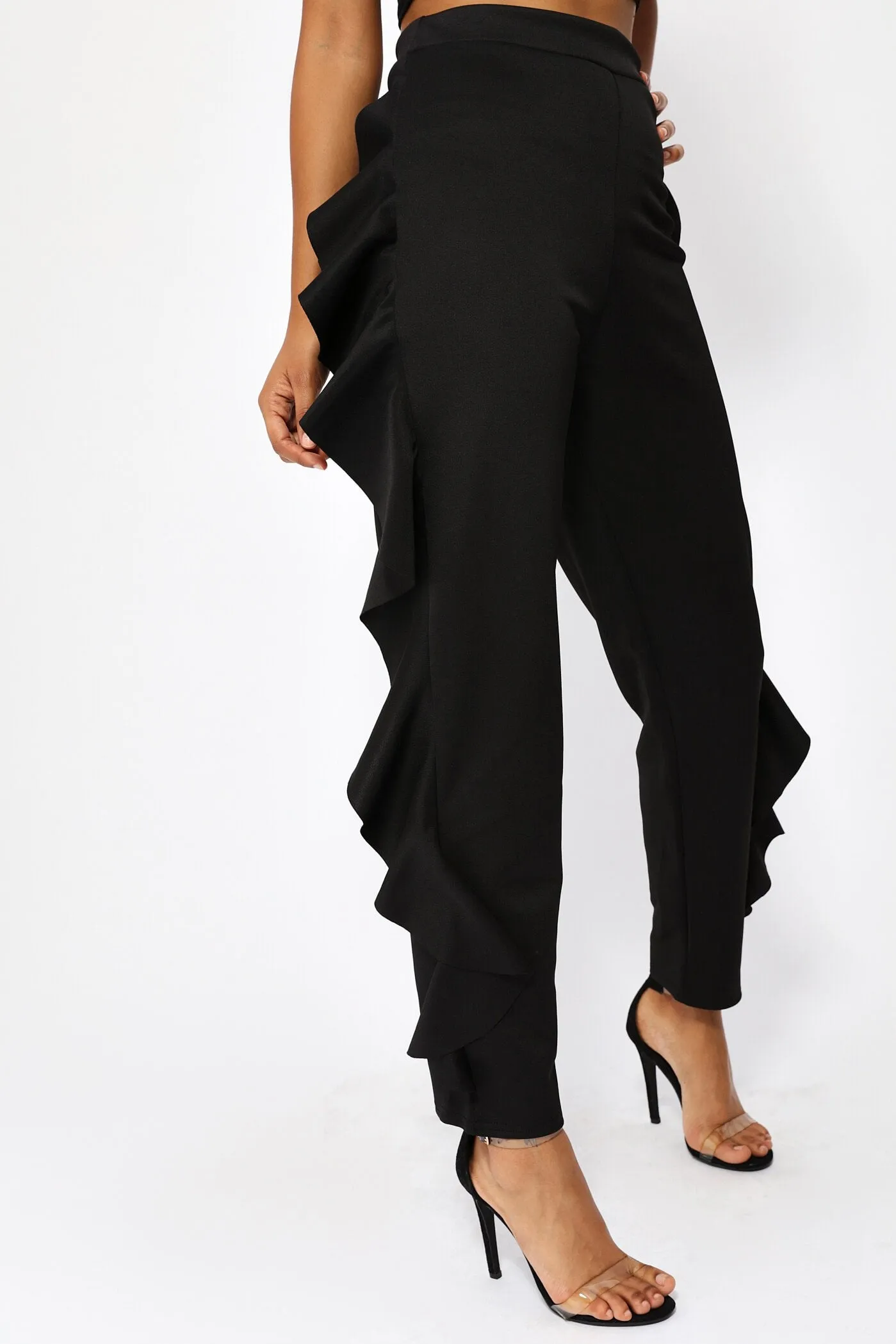 Black Frill Side Trousers