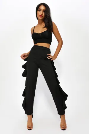 Black Frill Side Trousers