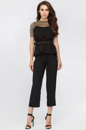 Black Metal Three Piece Peplum Jumpsuit with belt