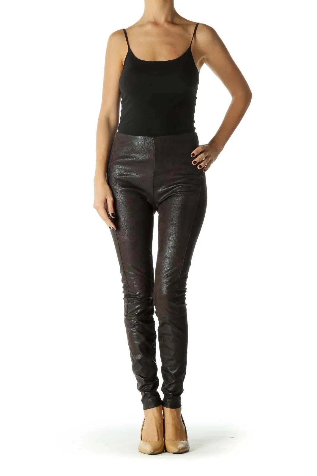 Black Metallic Stretchy Leggings