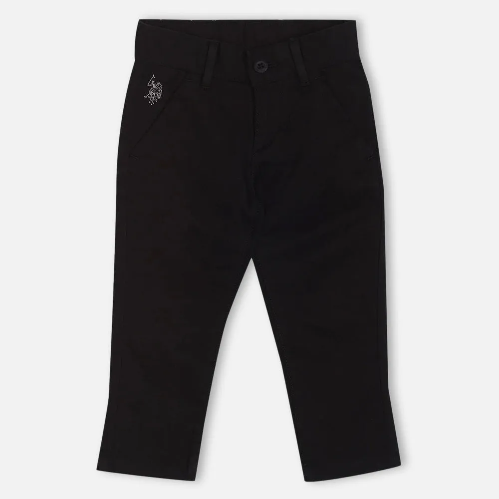 Black Mid Rise Solid Twill Trousers