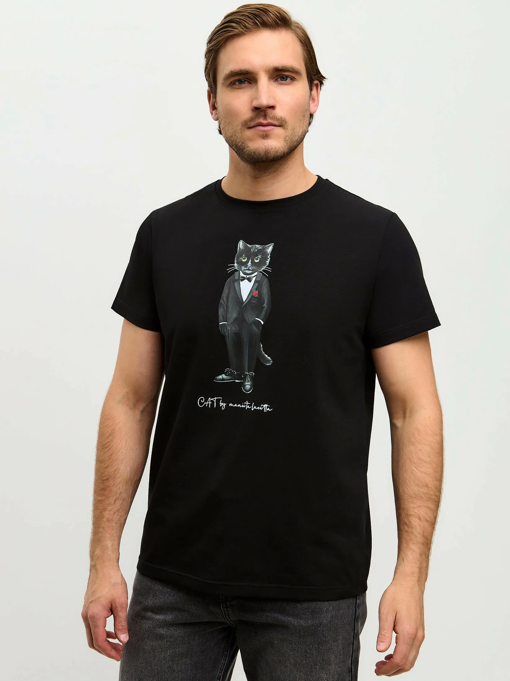 Black Printed T-shirt GROOM CAT