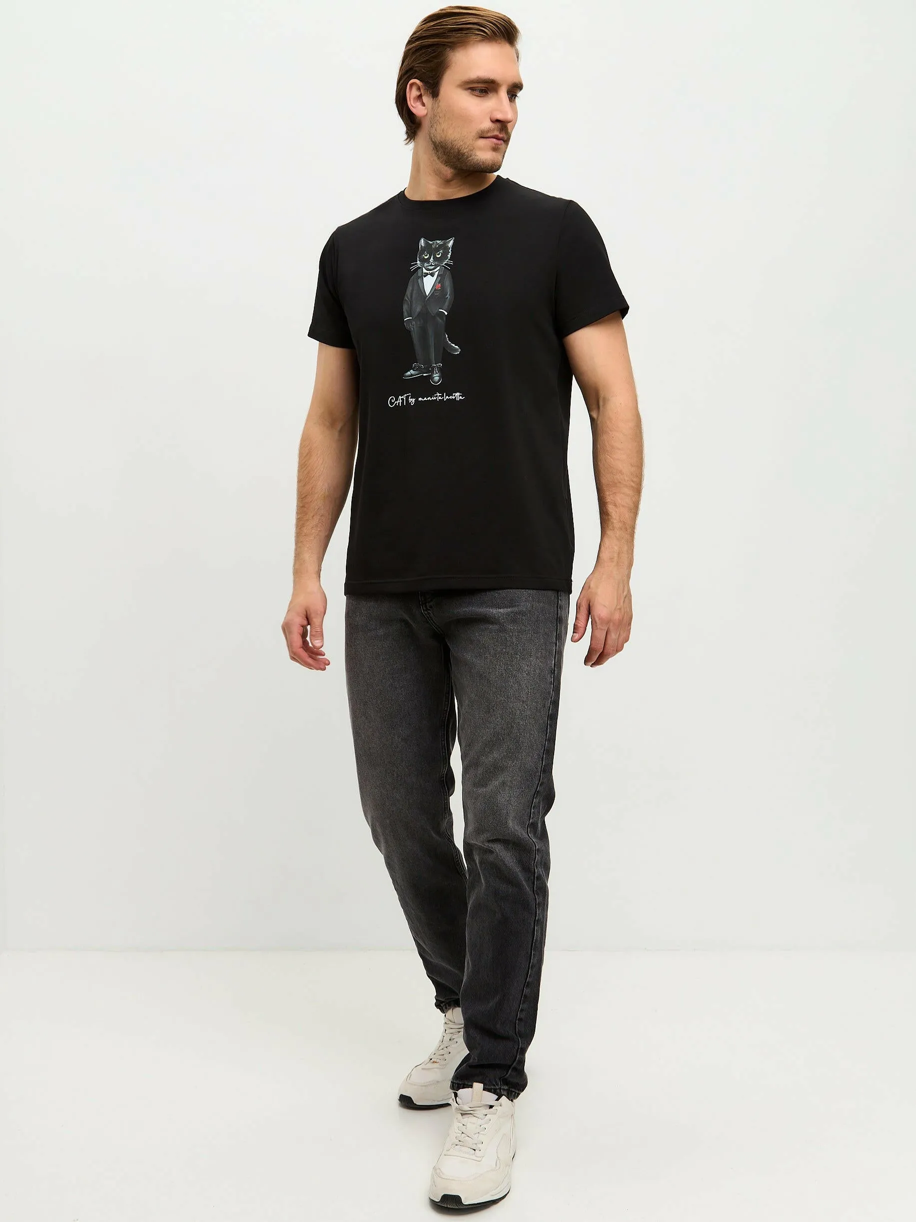 Black Printed T-shirt GROOM CAT