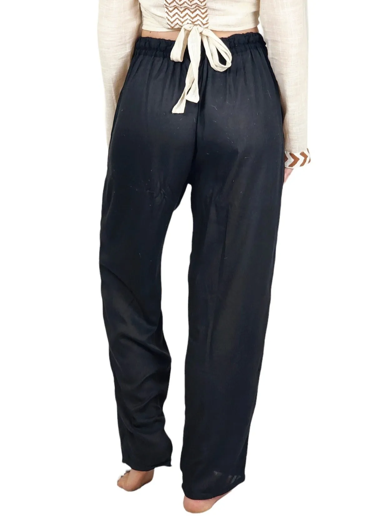 Black Rayon Cotton Trousers