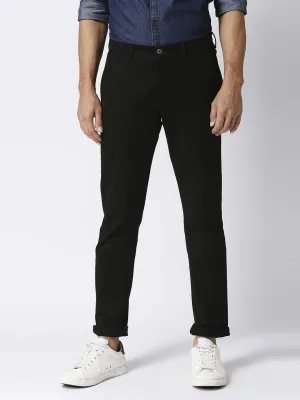 Black Slim Tapered Cotton Dobby Lycra Trouser