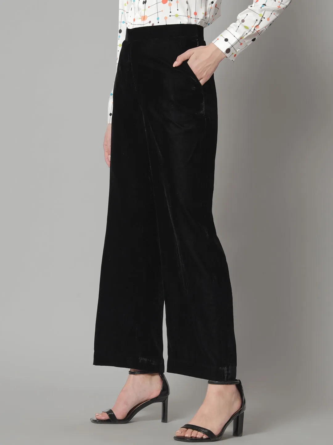 Black Velvet Blended Polyester Trouser