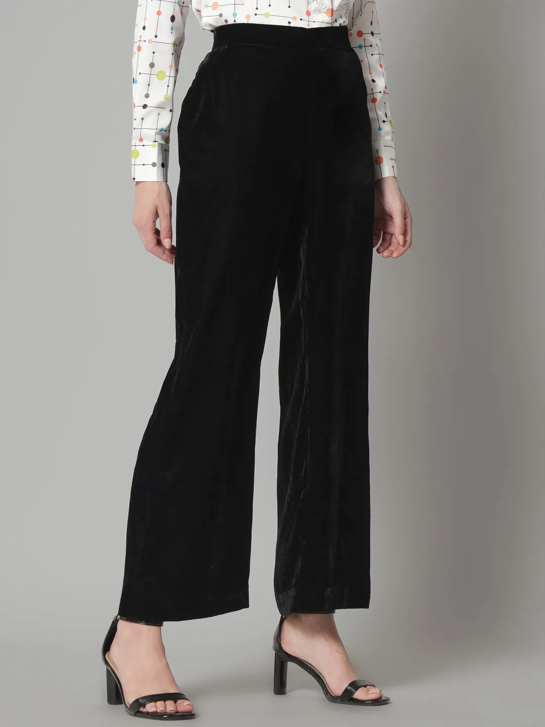 Black Velvet Blended Polyester Trouser