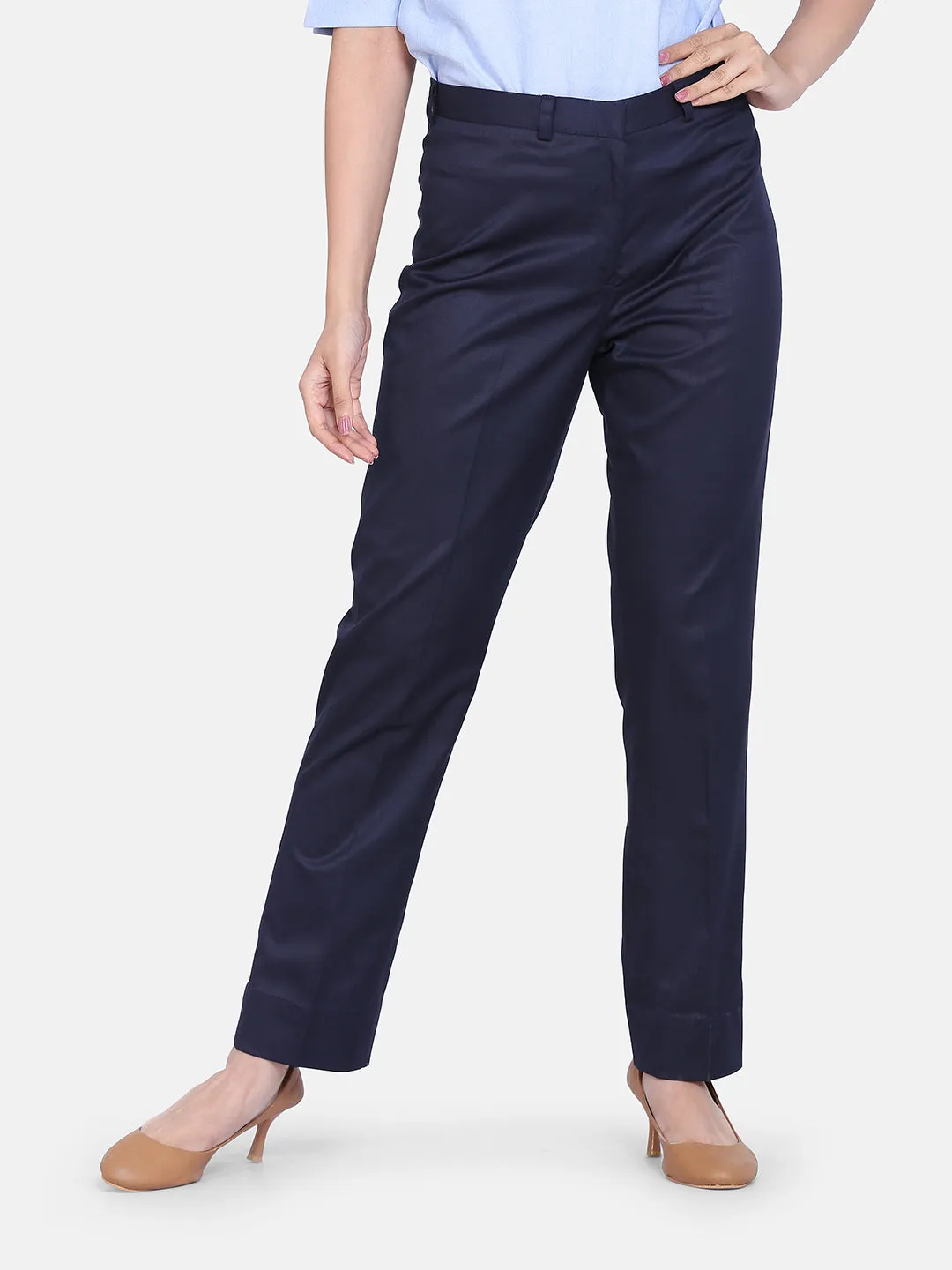 Blue Poly Cotton Formal Trouser