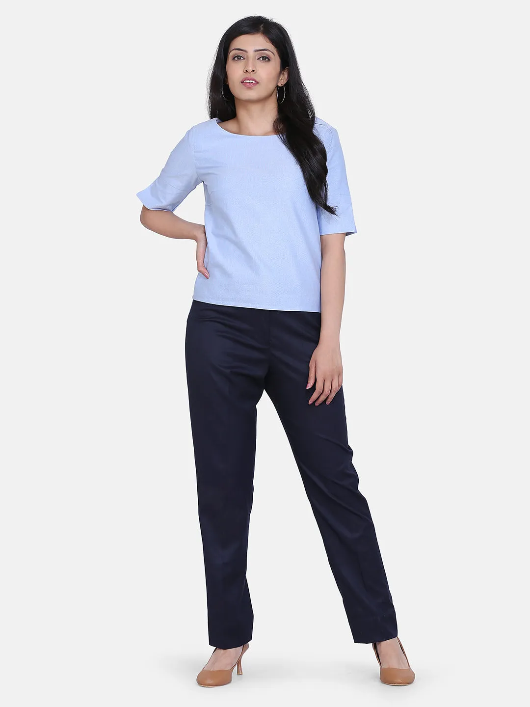 Blue Poly Cotton Formal Trouser