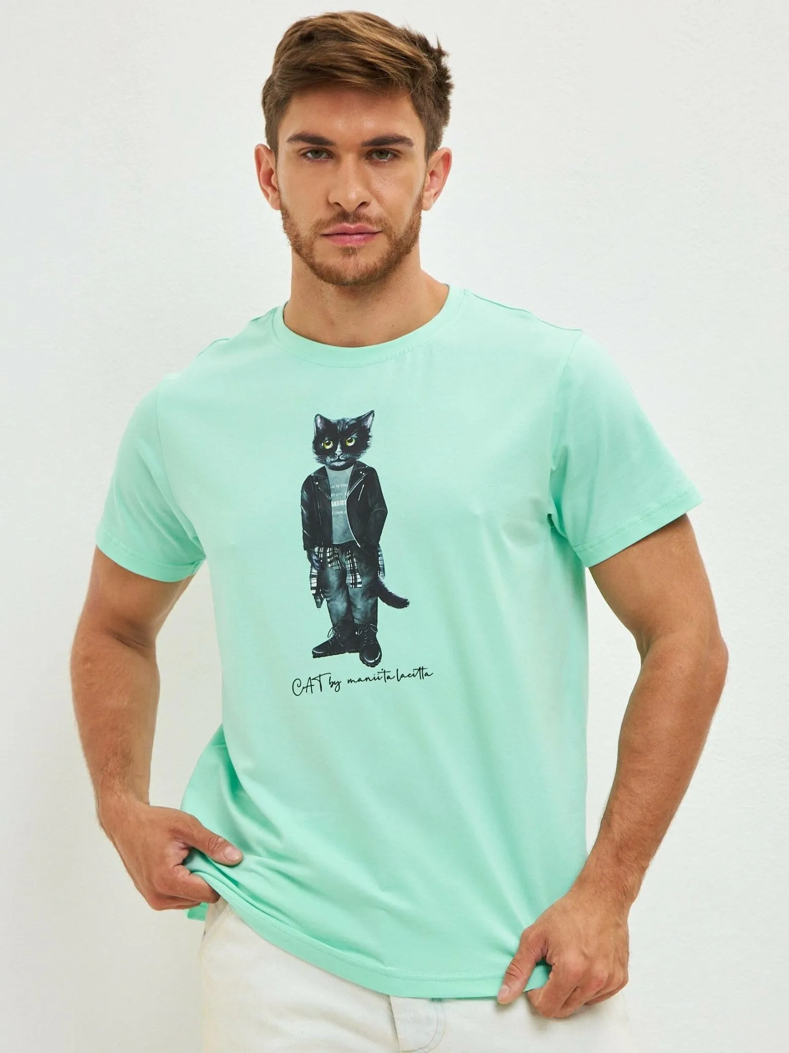 Blue Printed T-shirt ROCKER CAT