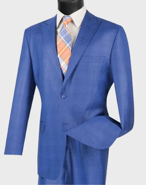 Blue Slim Fit Plaid Suit