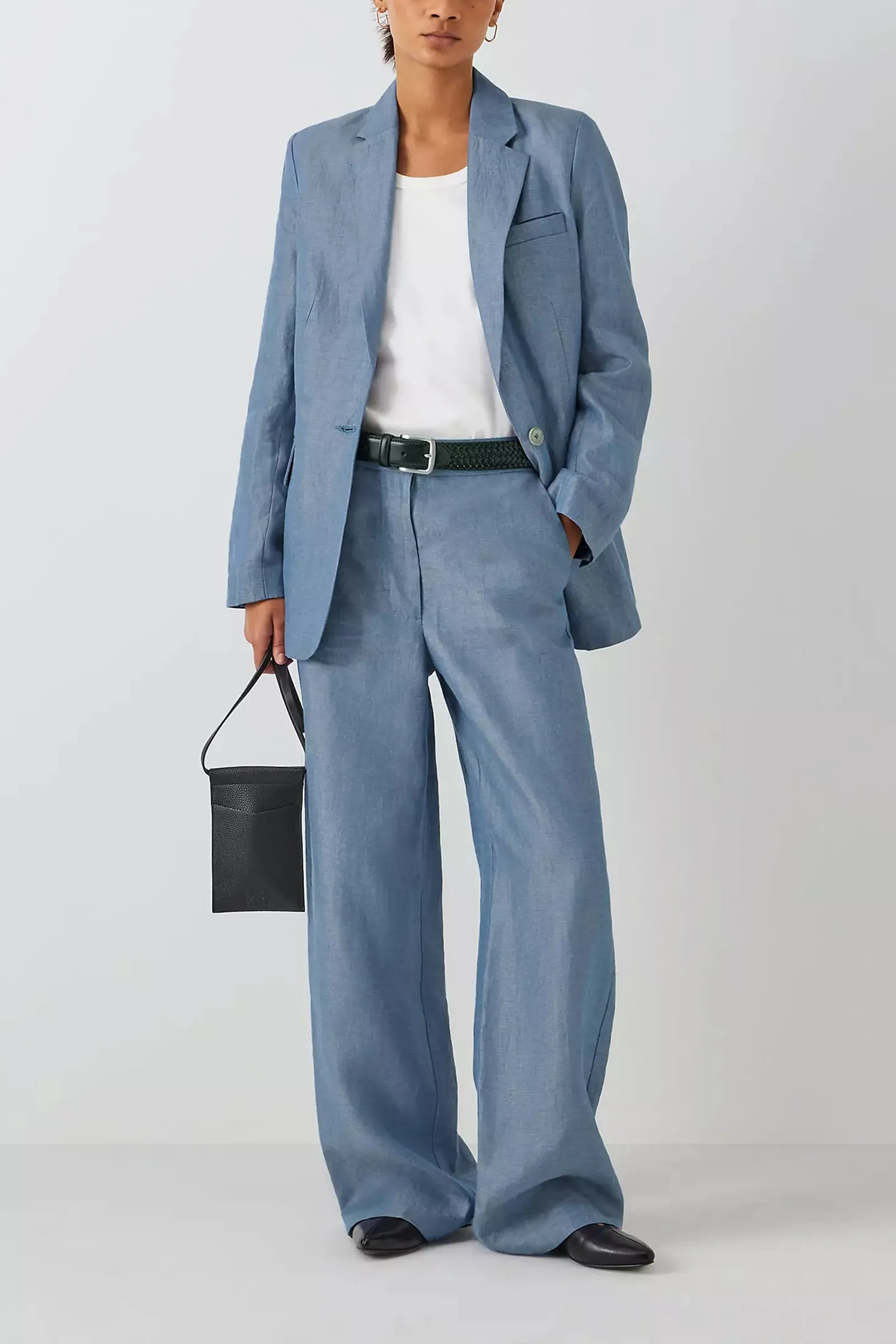 Blue Twill Blazer and Straight Fit Linen Trouser