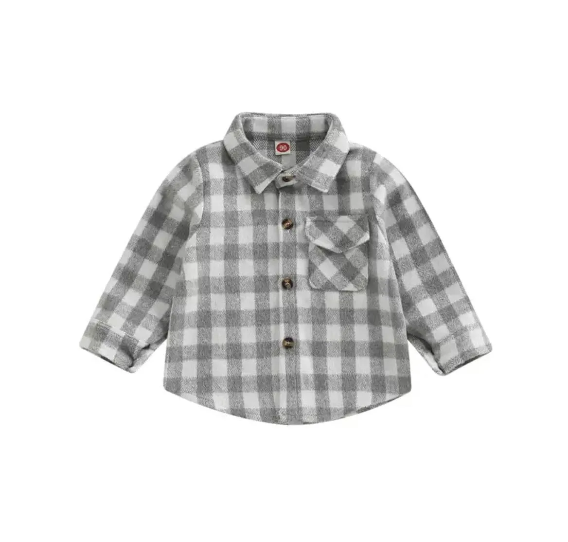 Boys Plaid Cotton Shirt - Grey & White Check