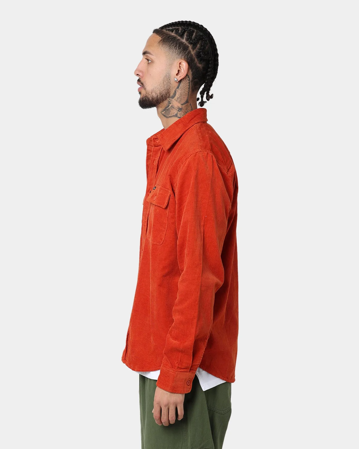 Brixton Bowery Corduroy Long Sleeve Button Up Phoenix Orange