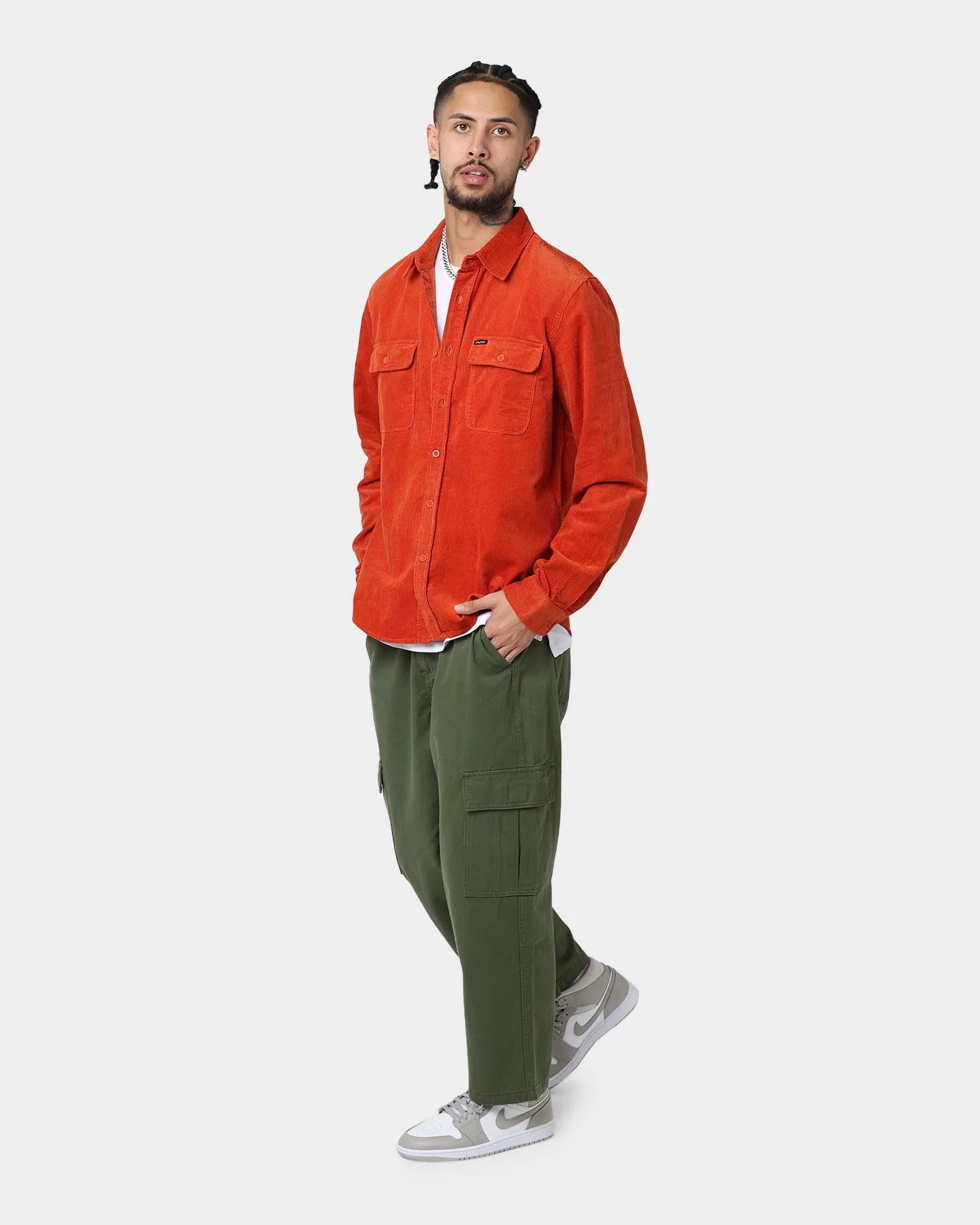 Brixton Bowery Corduroy Long Sleeve Button Up Phoenix Orange