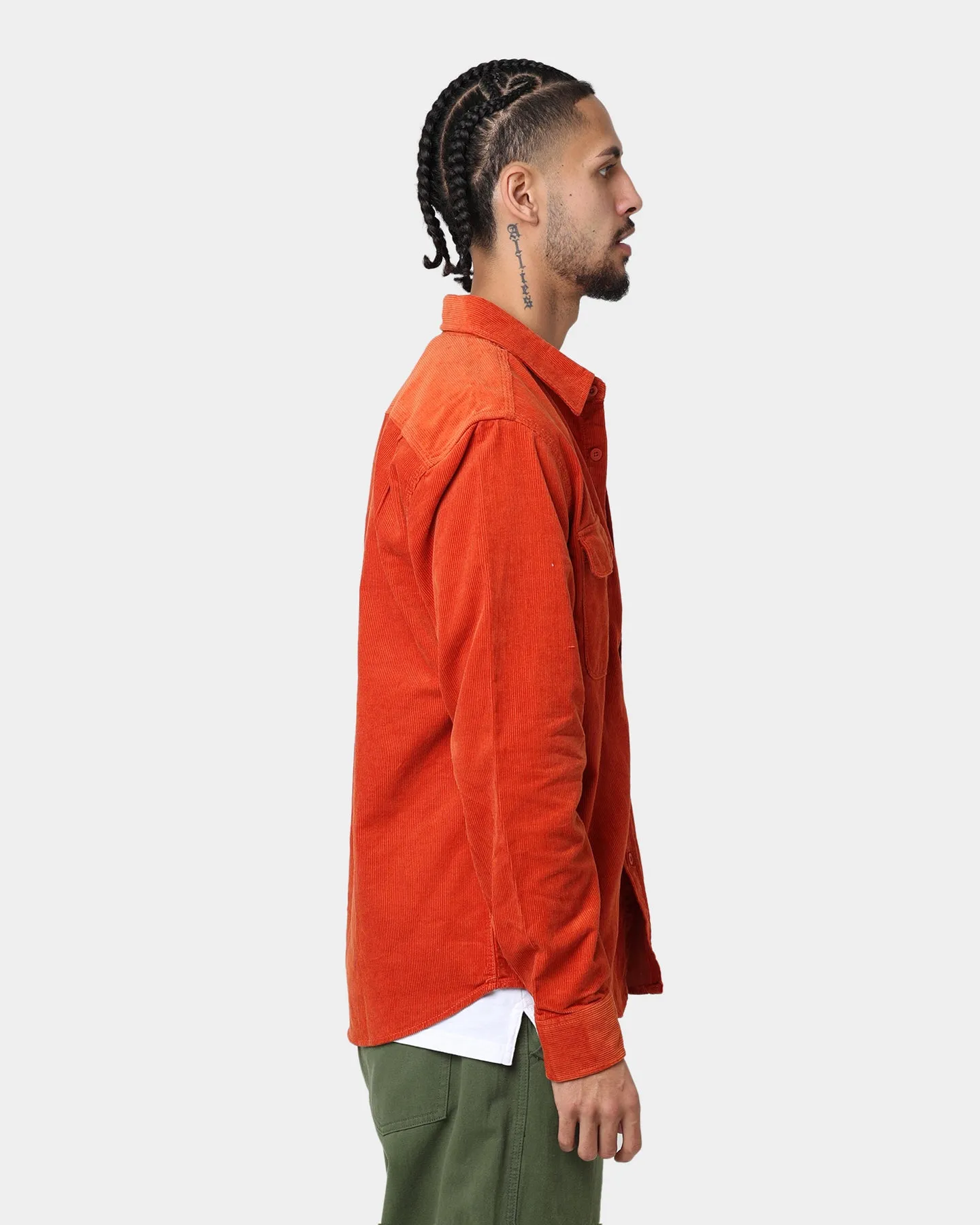 Brixton Bowery Corduroy Long Sleeve Button Up Phoenix Orange