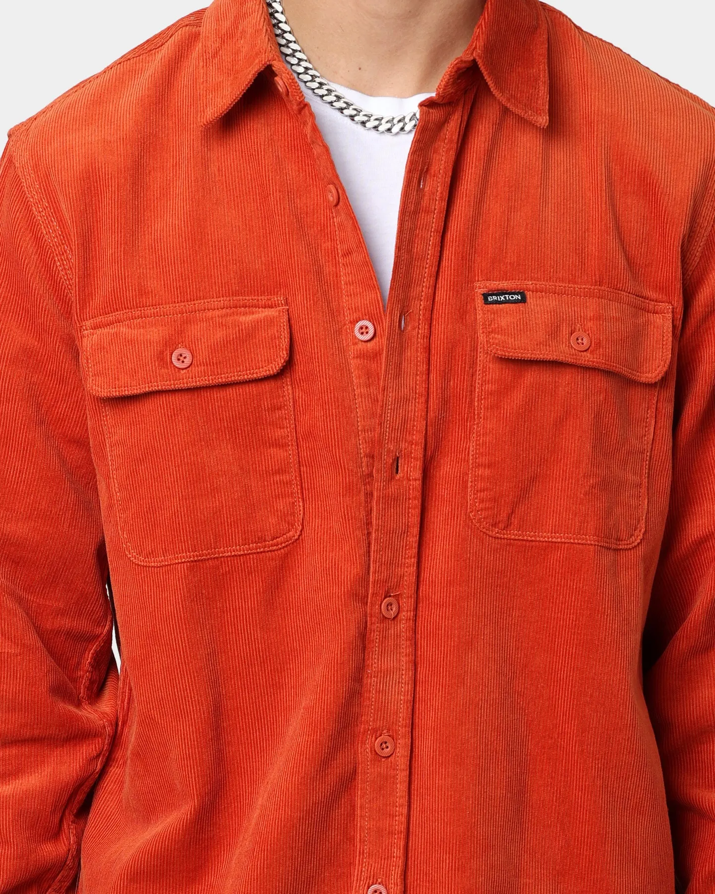 Brixton Bowery Corduroy Long Sleeve Button Up Phoenix Orange