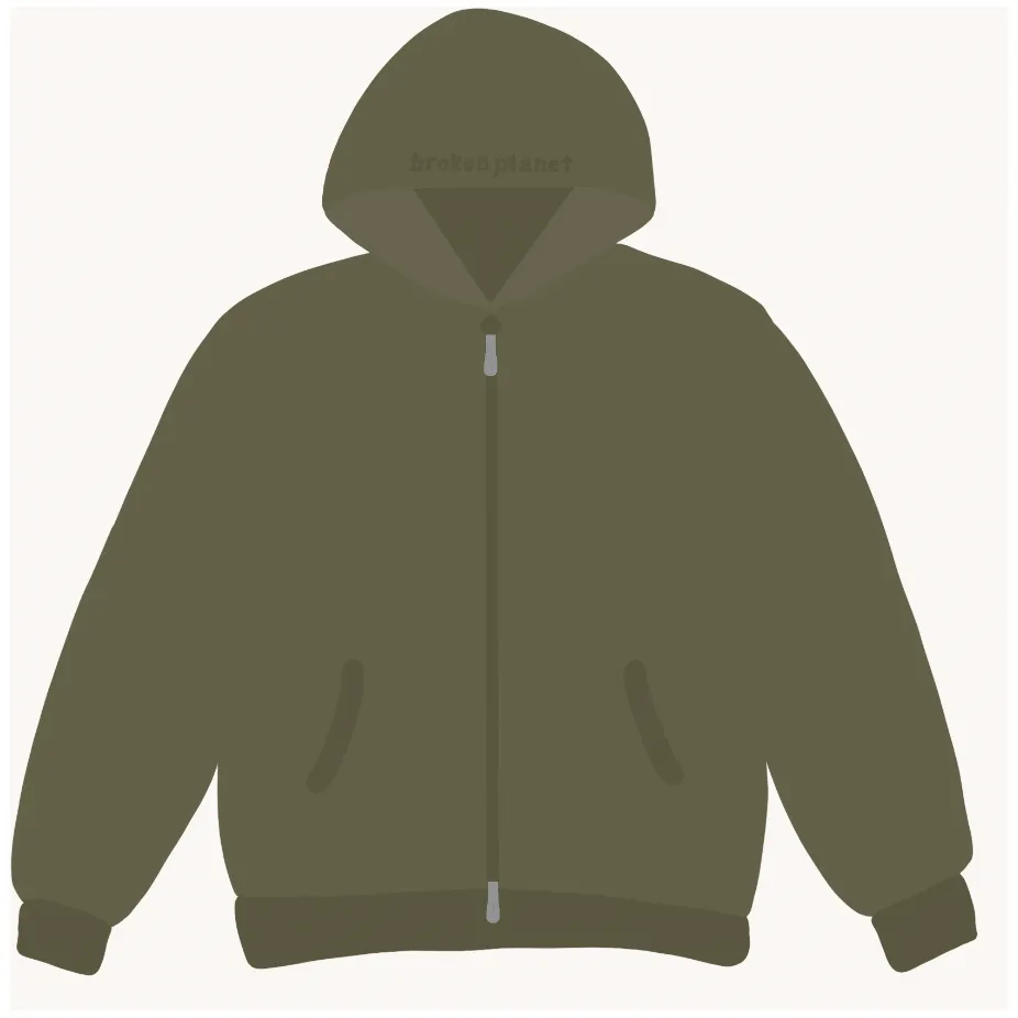 BROKEN PLANET BASICS ZIP-UP HOODIE - OLIVE GREEN