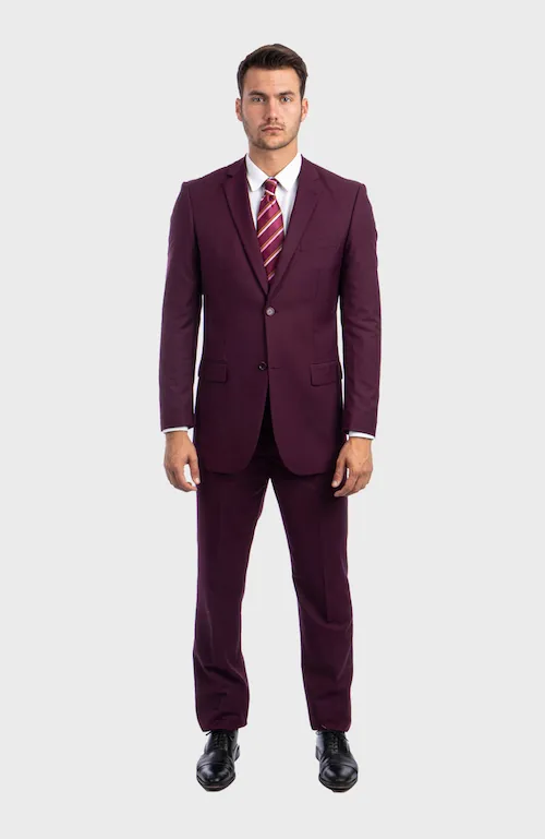 Burgundy 2 Button Twill Modern Fit Suit