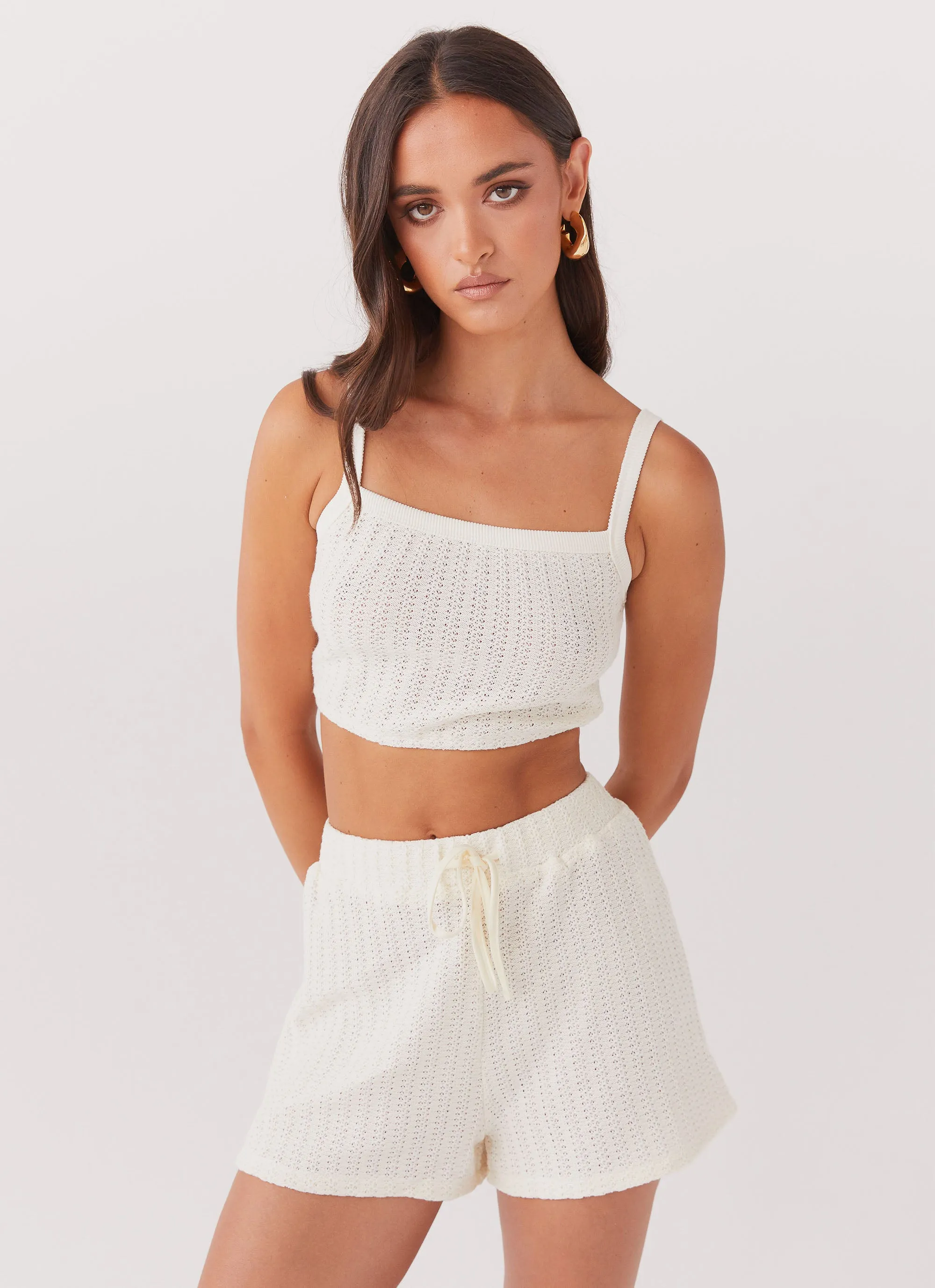 By The Bay Oversized Knit Shorts - Ivory