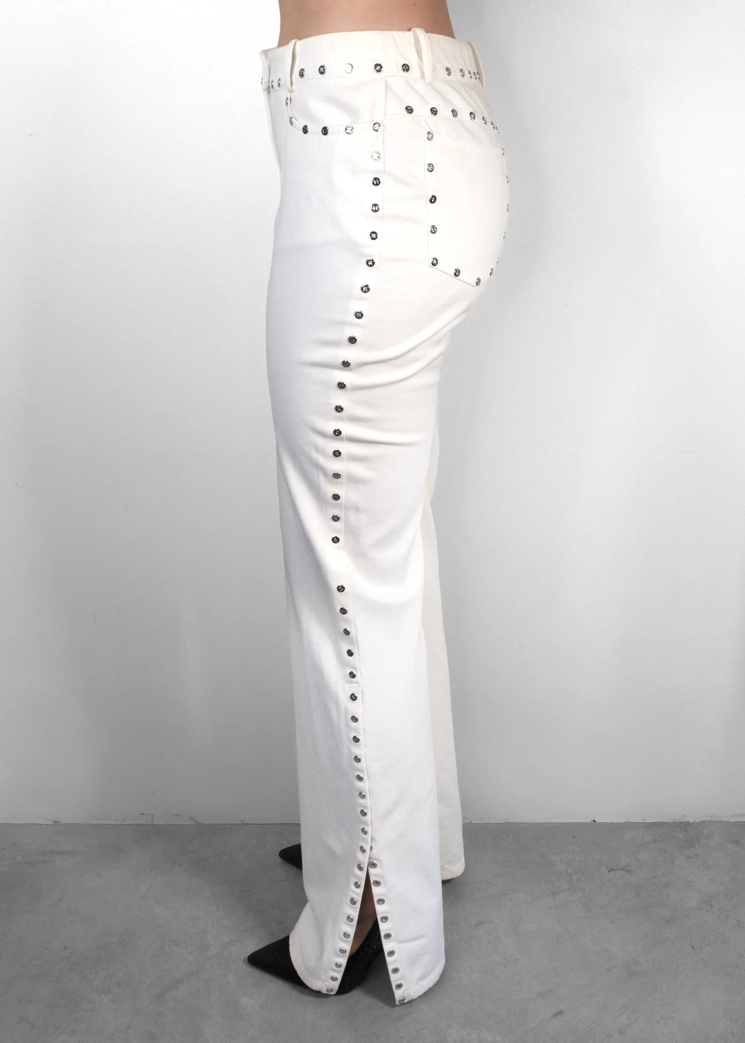 Celine White Embellished Silver Studded Jeans