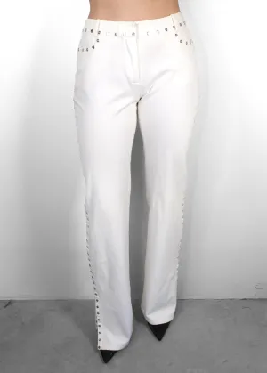 Celine White Embellished Silver Studded Jeans