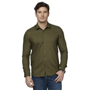 Celio Solid Olive Long Sleeves Casual Shirt