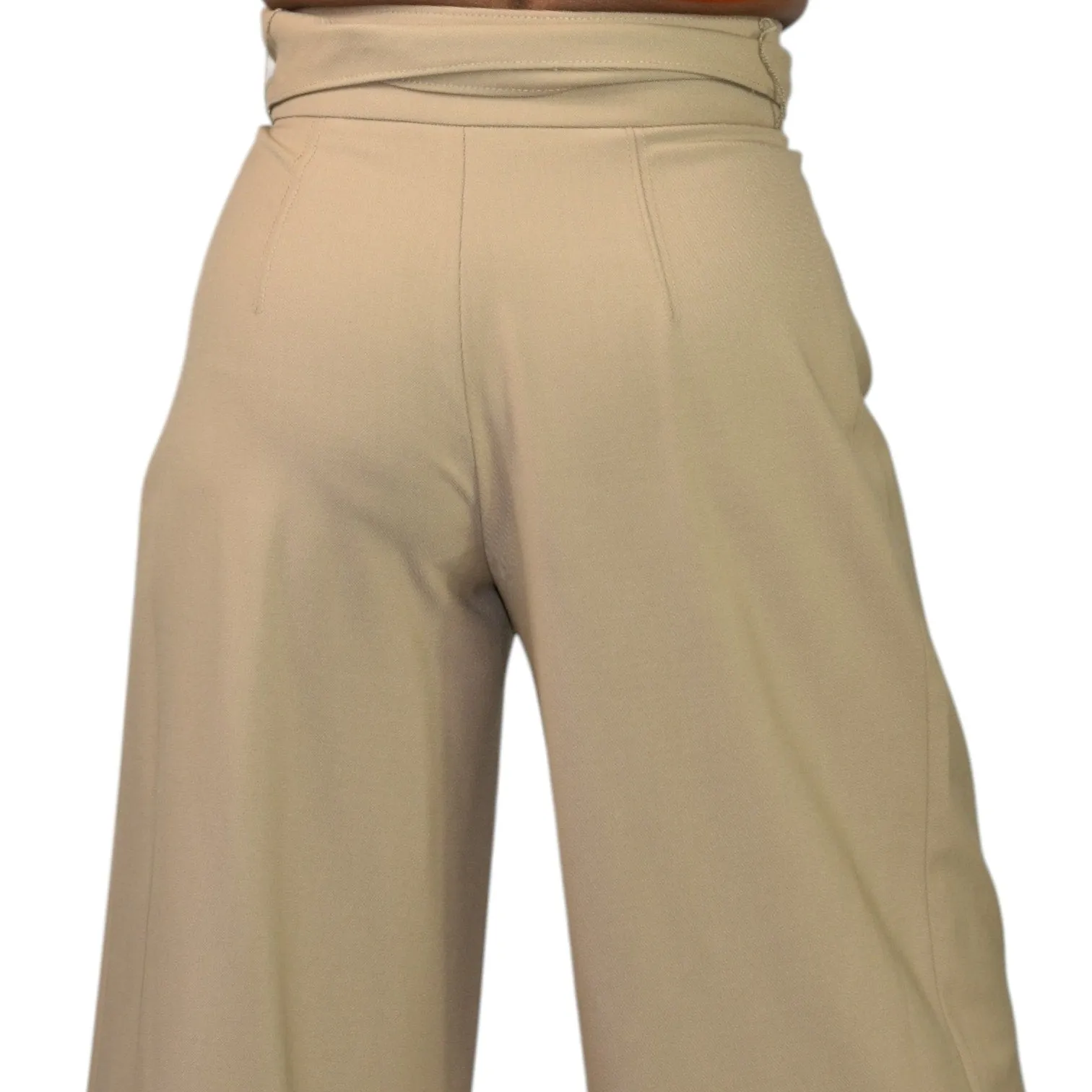 Club Monaco Wide Leg Crop Trousers Tan Tailored Pants Belted Flare Wool Khaki High Waist Gaucho 0