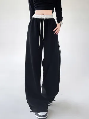 Contrast Waist Graceful Wide Leg Pants