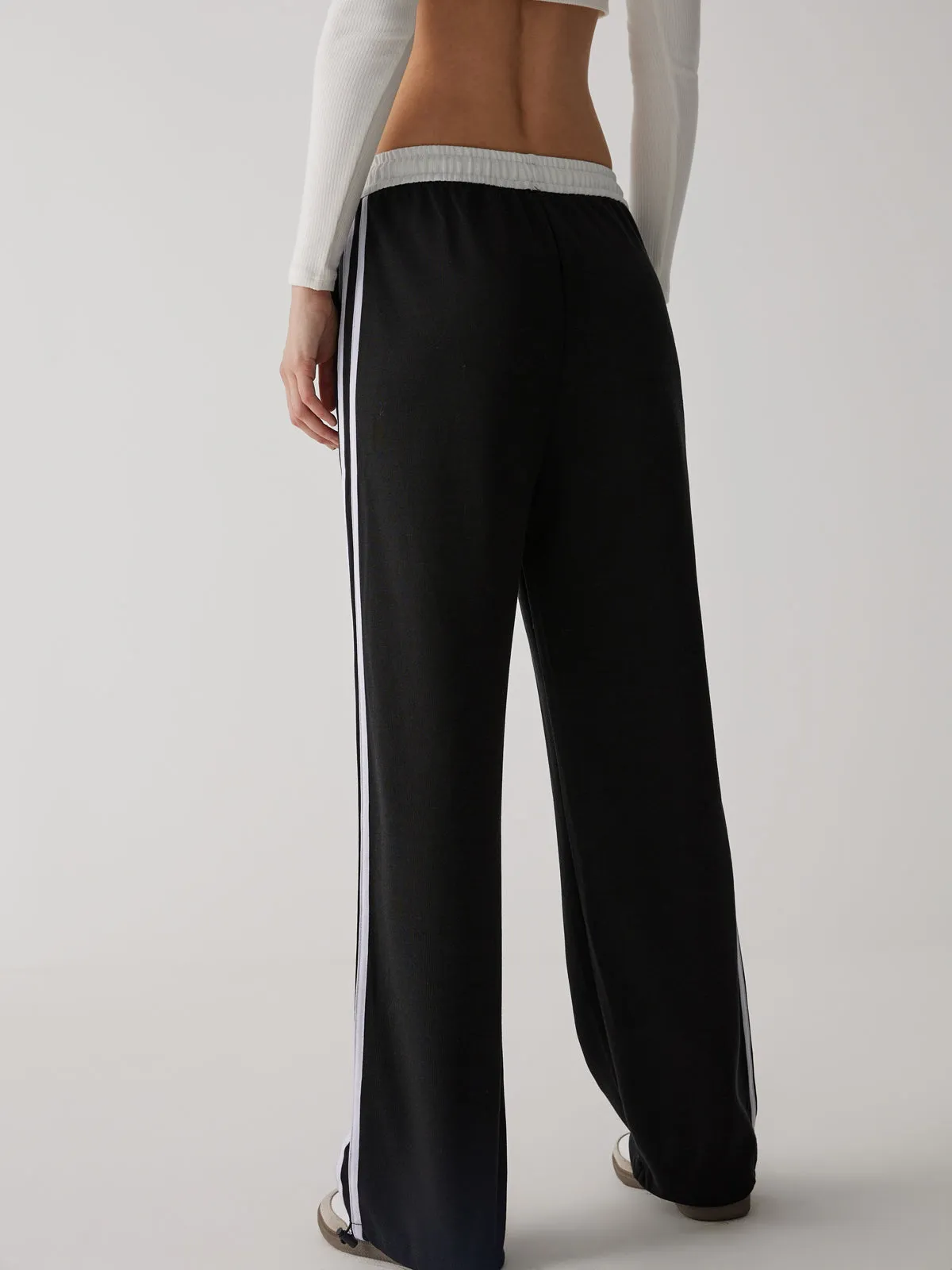 Contrast Waist Graceful Wide Leg Pants