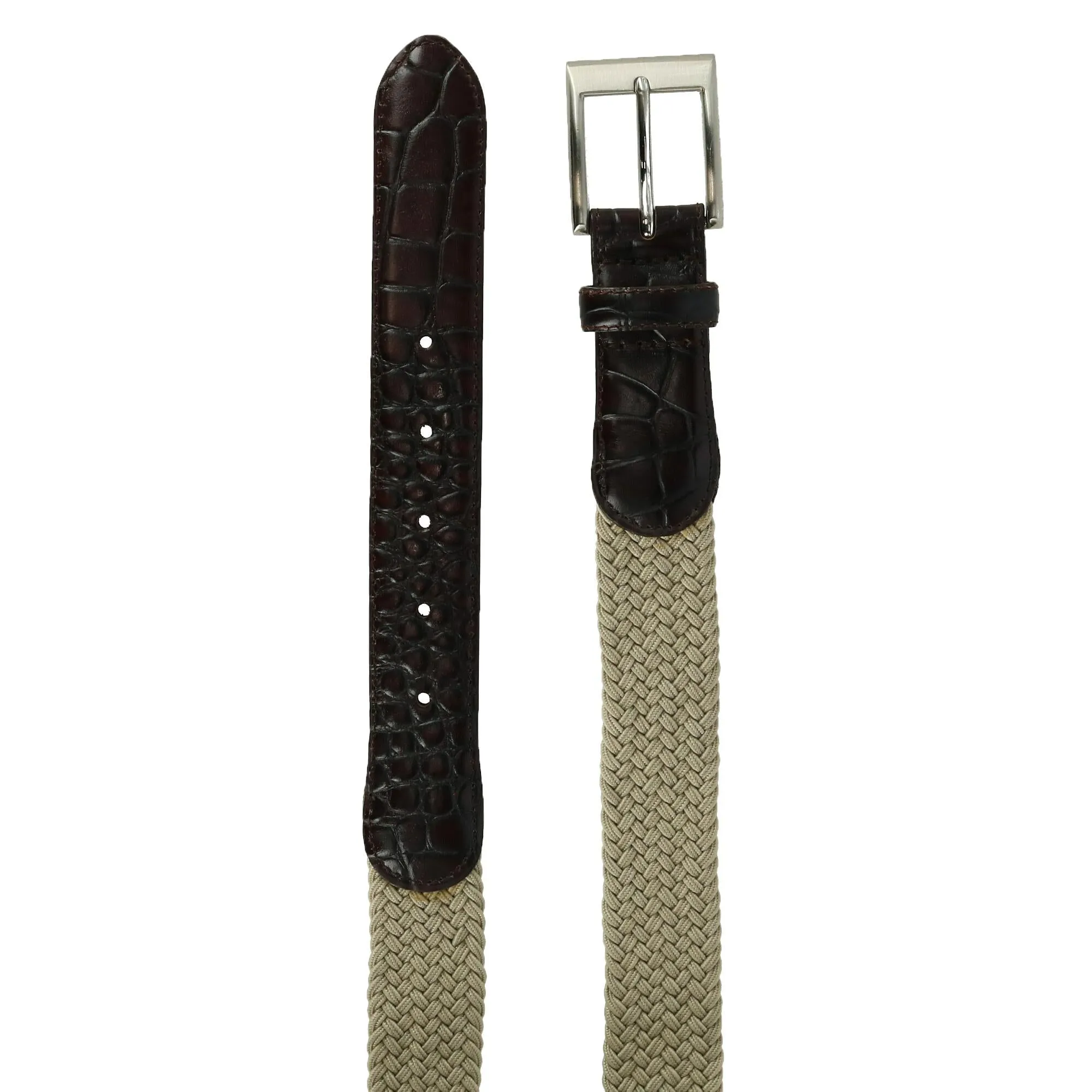 CTM® Men's Braided Elastic Stretch Belt with Croc Print End Tabs