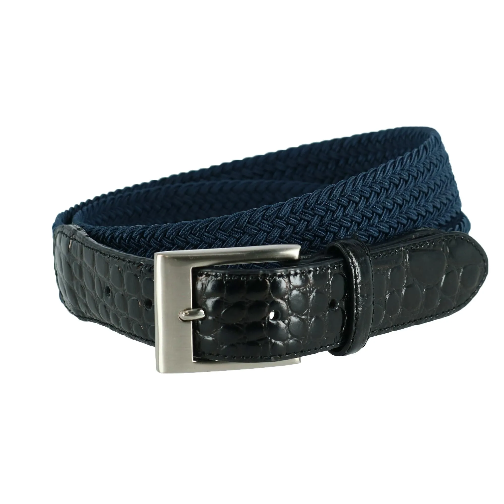 CTM® Men's Braided Elastic Stretch Belt with Croc Print End Tabs