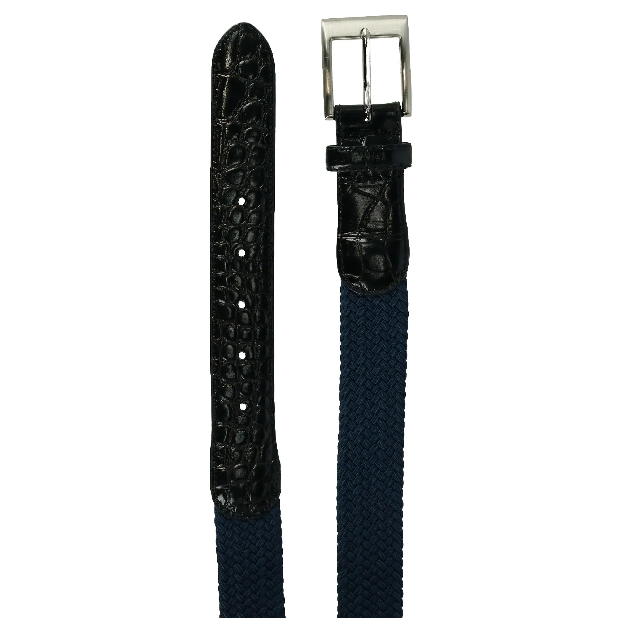 CTM® Men's Braided Elastic Stretch Belt with Croc Print End Tabs