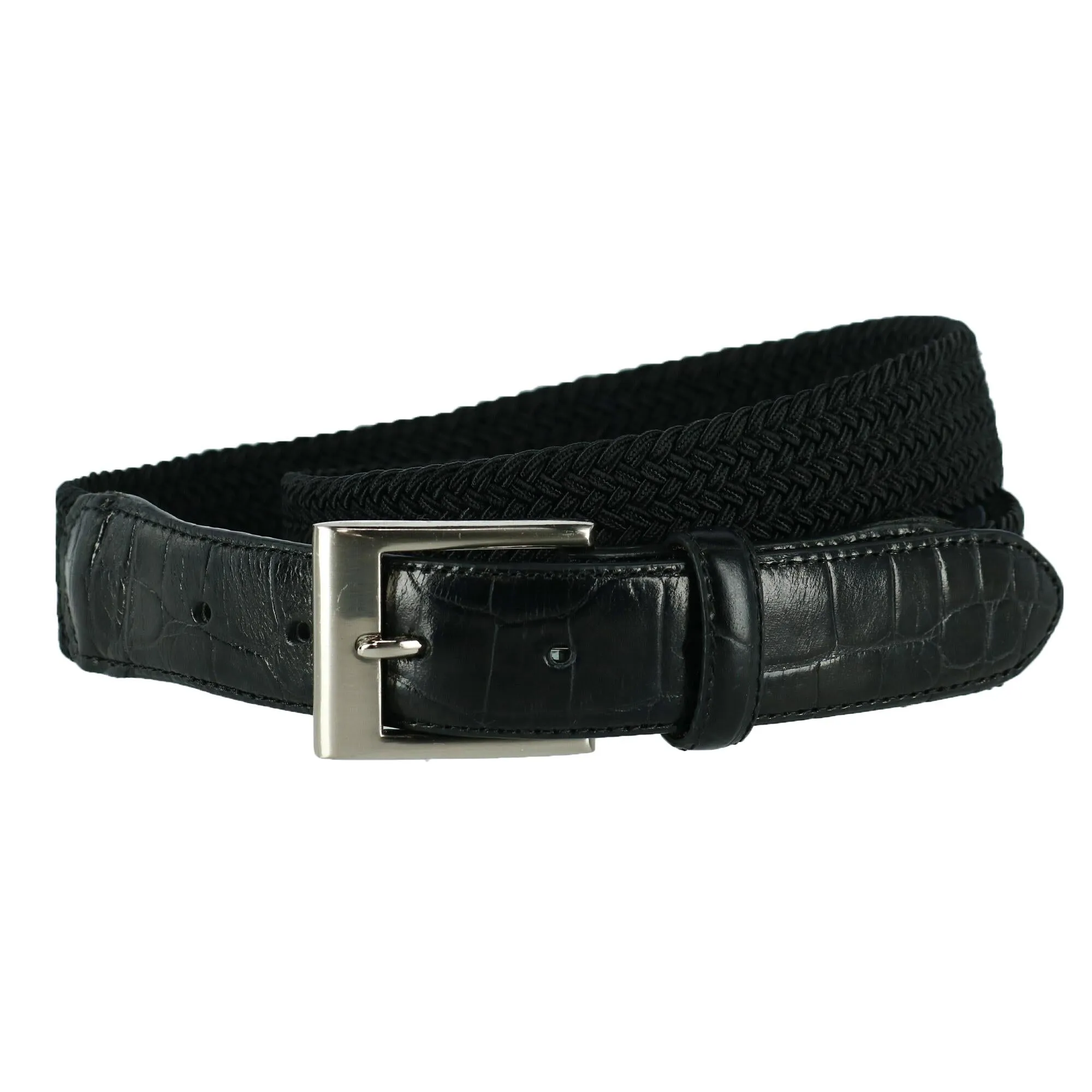 CTM® Men's Braided Elastic Stretch Belt with Croc Print End Tabs